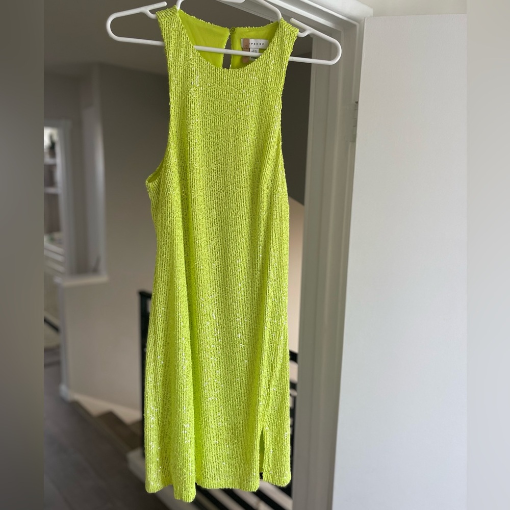 Gorgeous Topshop Racer - Neon Green Sequin Mini Dress
